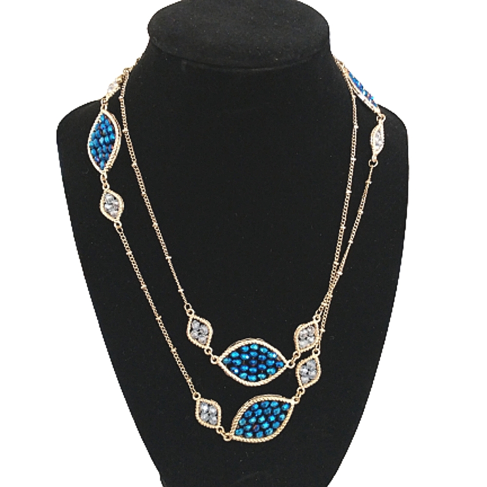 Blue Gold Long Layering Necklace 36"